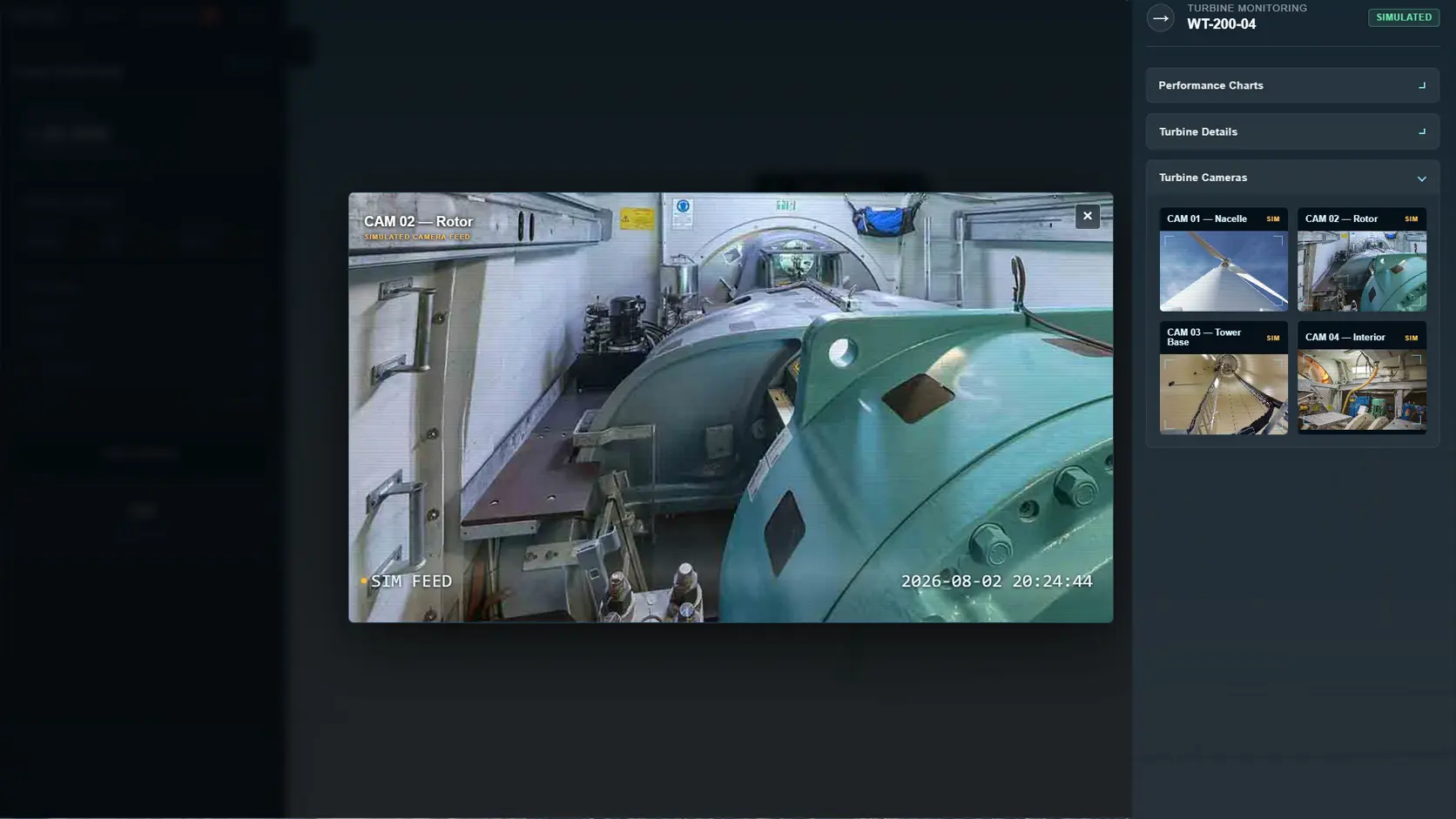 WindTwin simulated turbine monitoring camera interface